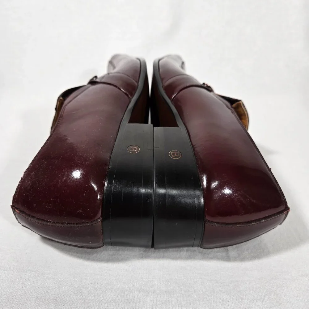 Vintage BALLY Rockabilly Red Wine Patent Leather Brown Crocodile Loafers Size 9B